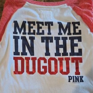 PINK Victoria's Secret Red and White Tee Quarter Sleeves